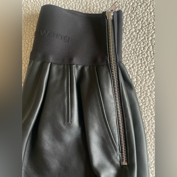 Alexander Wang Black Lambskin Leather Shorts Logo Waistband Side Zip Size 6 - Picture 7 of 12
